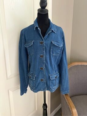 JM Collection Blue Denim Button-Front Jacket